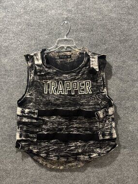 Quality Wear Red Rare Strapped Designer Denim Trapper Vest Dj Fredy S Sz 2XL